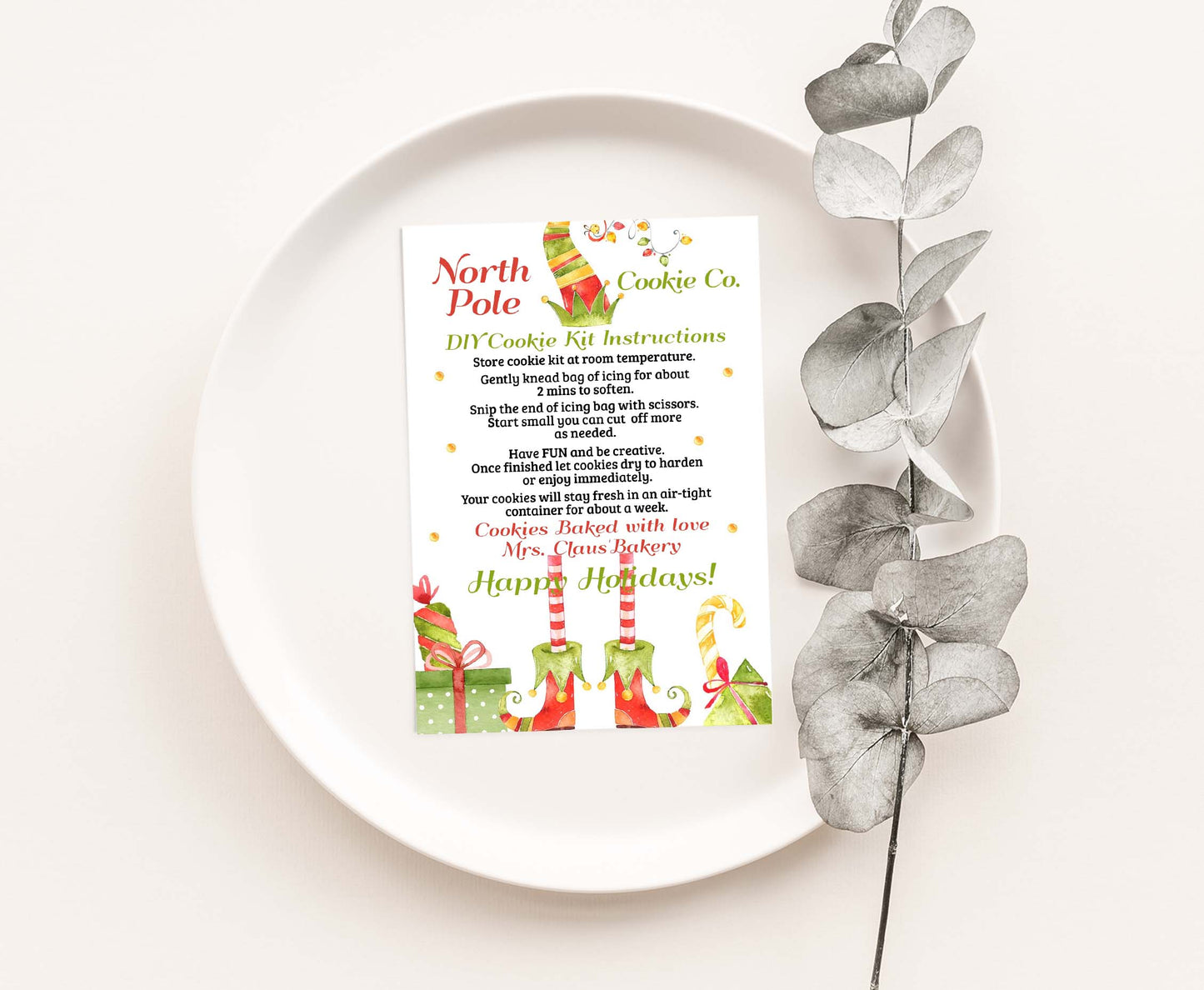 Editable Elf DIY Cookie Kit Instructions Card | North Pole Cookie co card- 112
