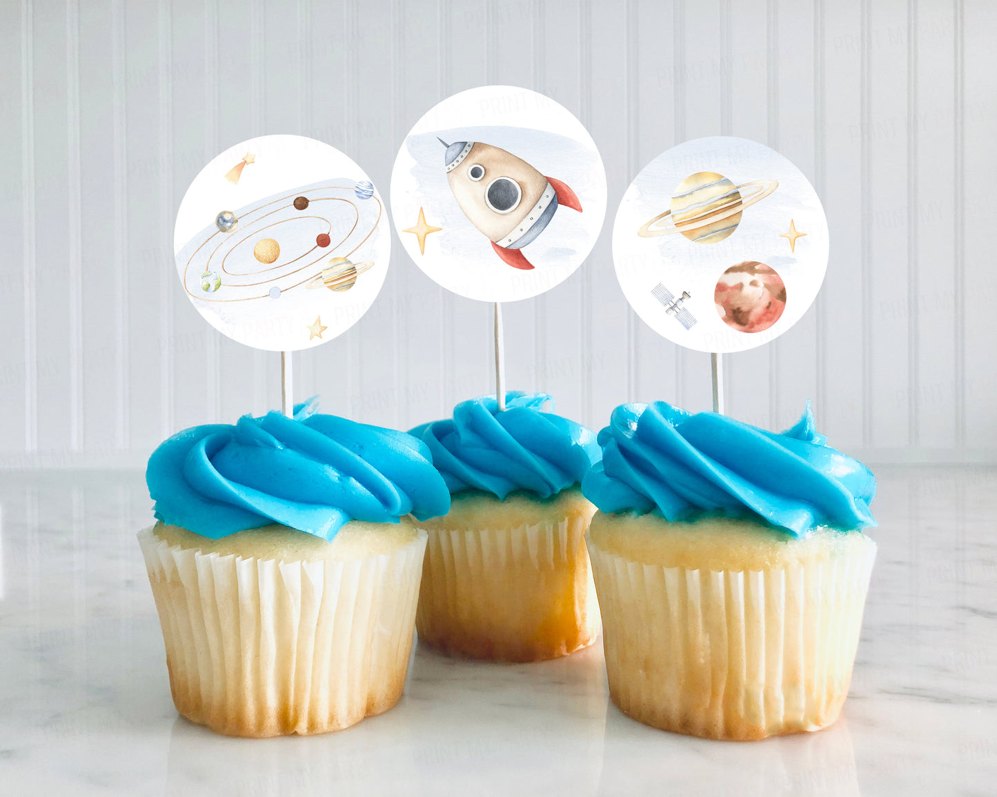 Space Cupcake Toppers | Astronaut Themed 1st Birthday Party Decorations - 39B