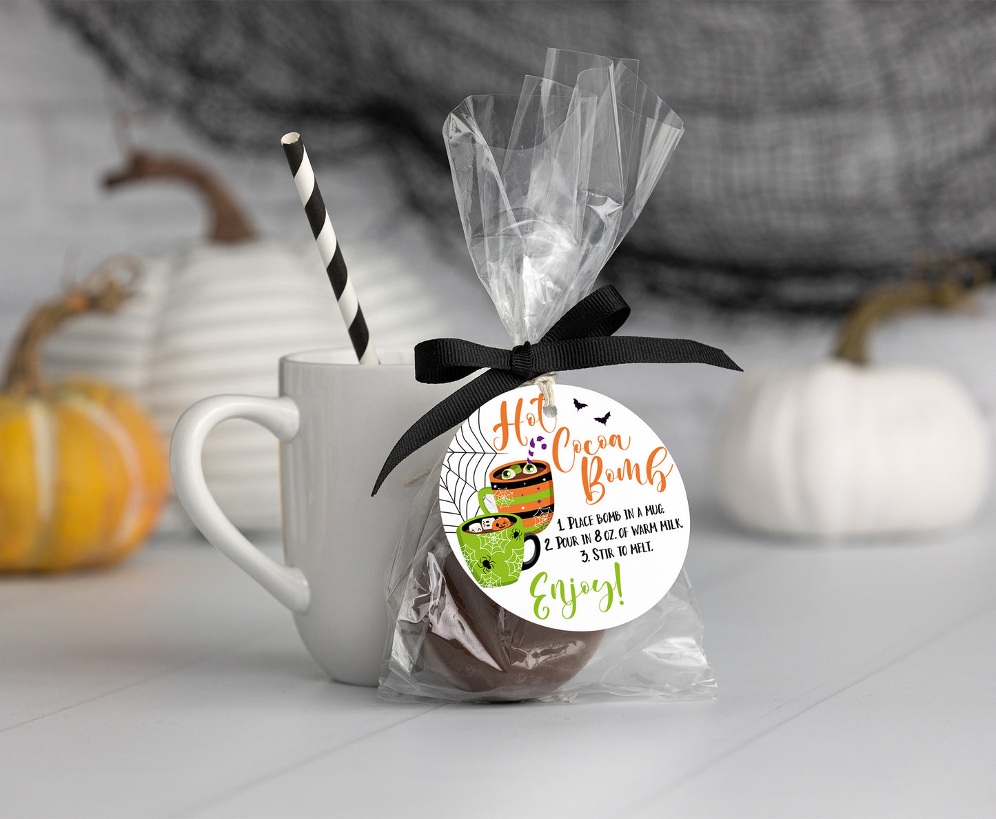 Hot Cocoa Bomb Tags 2"x2" | Halloween Favor Tags - 115