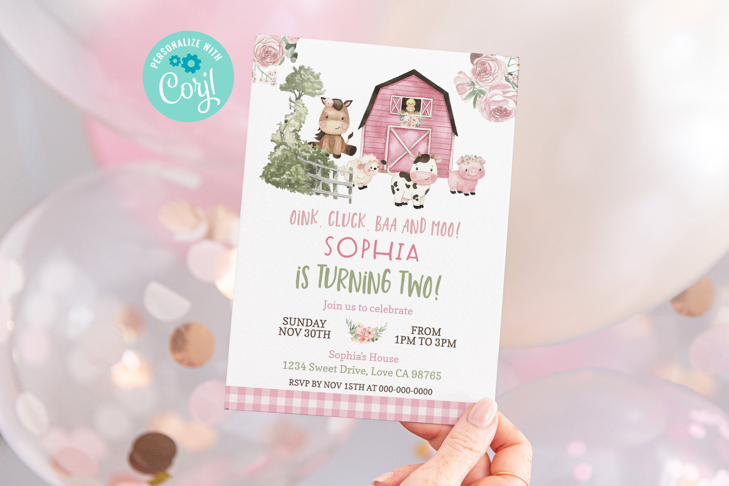 Floral Farm Birthday Invitation | Editable Girl Barnyard Party Invite - 11A