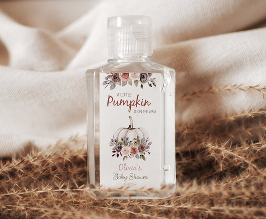 Editable Pumpkin Hand Sanitizer Labels 2oz | Fall Baby Shower Decorations - 30I