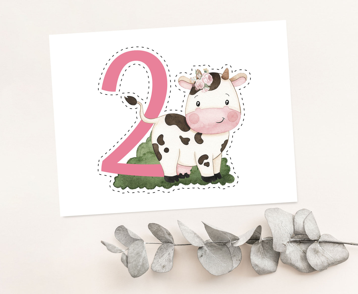 Floral Cow Cake topper 2 | Girl Farm 2nd Birthday Party Decorations - 11A