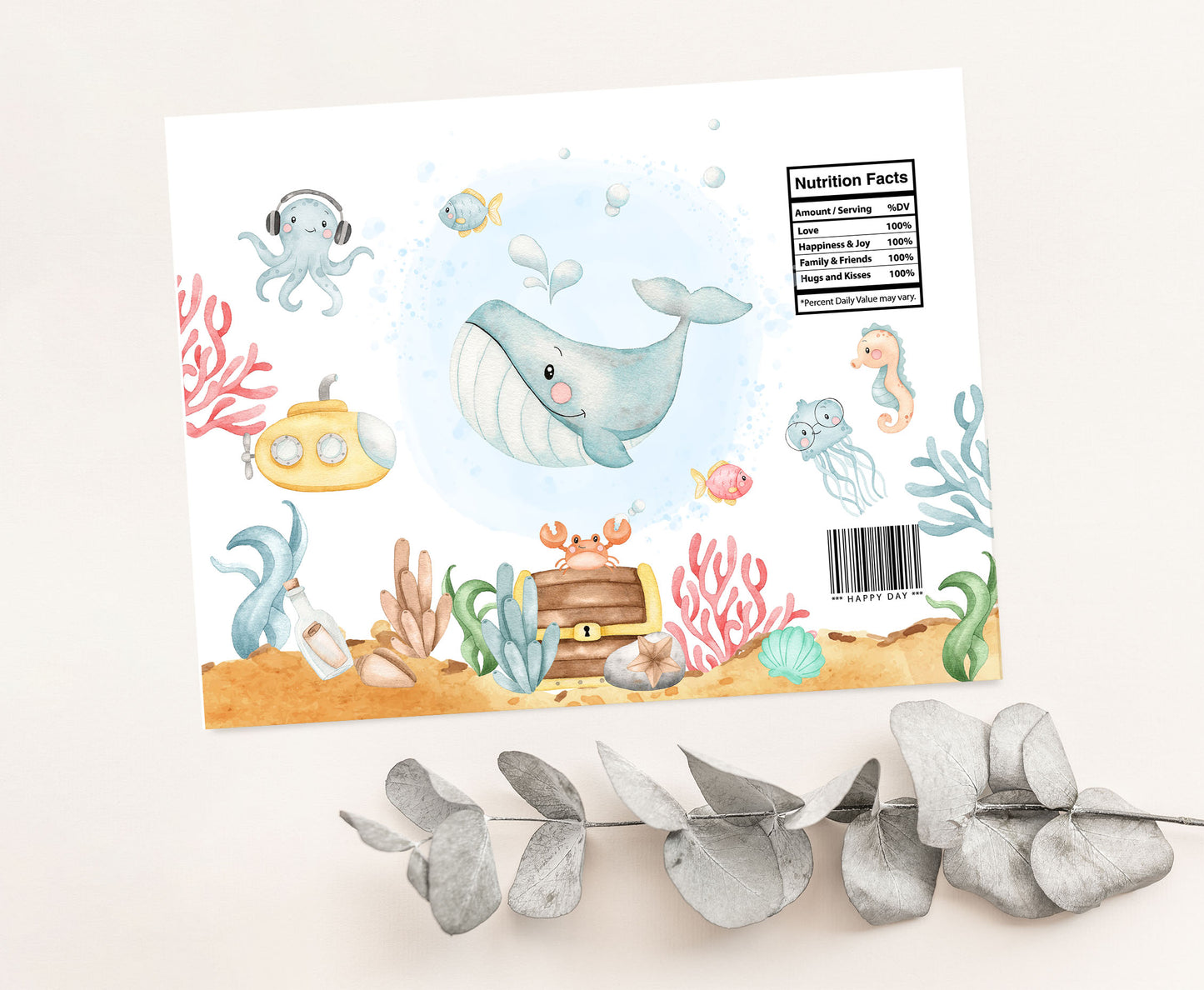 Whale Chip Bag Wrapper Printable | Under The Sea Themed Party Table Decorations - 44A