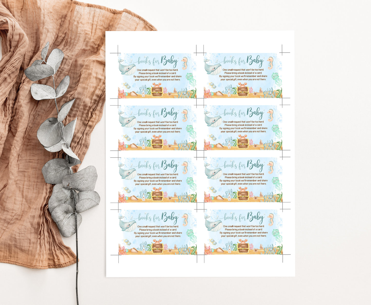 Under The Sea Books For Baby Request Card | Ocean Baby Shower Invitation insert - 44A