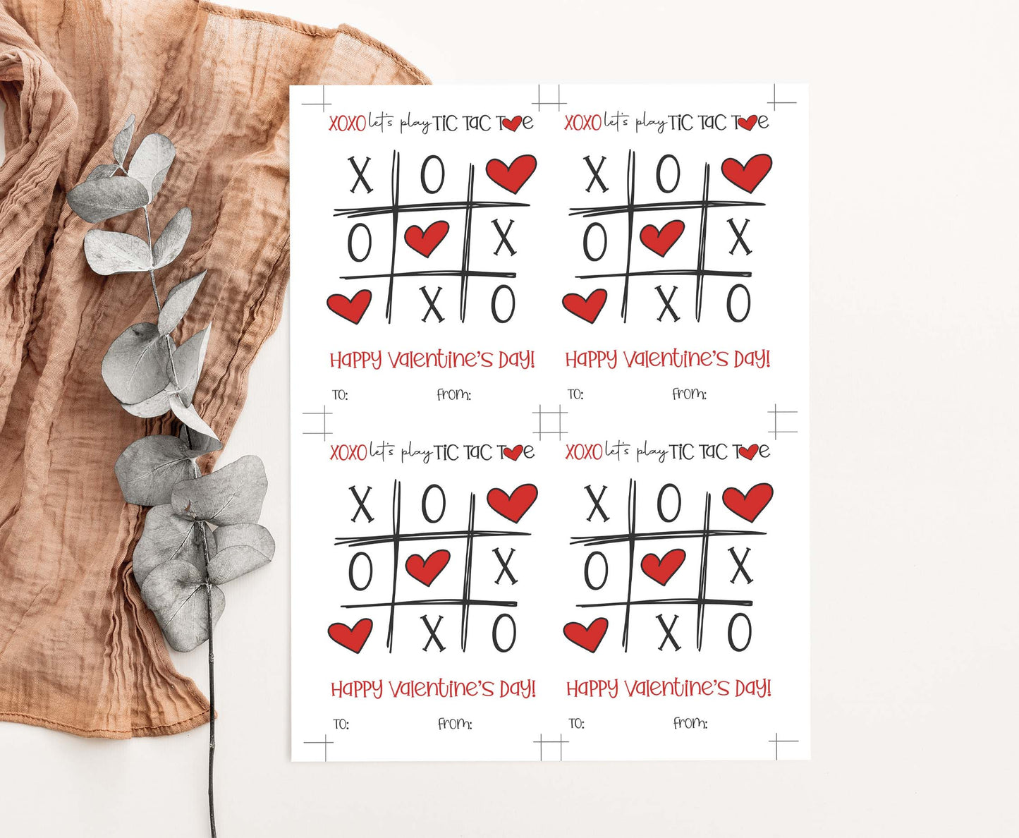 XOXO let's play Tic Tac Toe Cookie Card | Happy Valentines Printable Cards - 119
