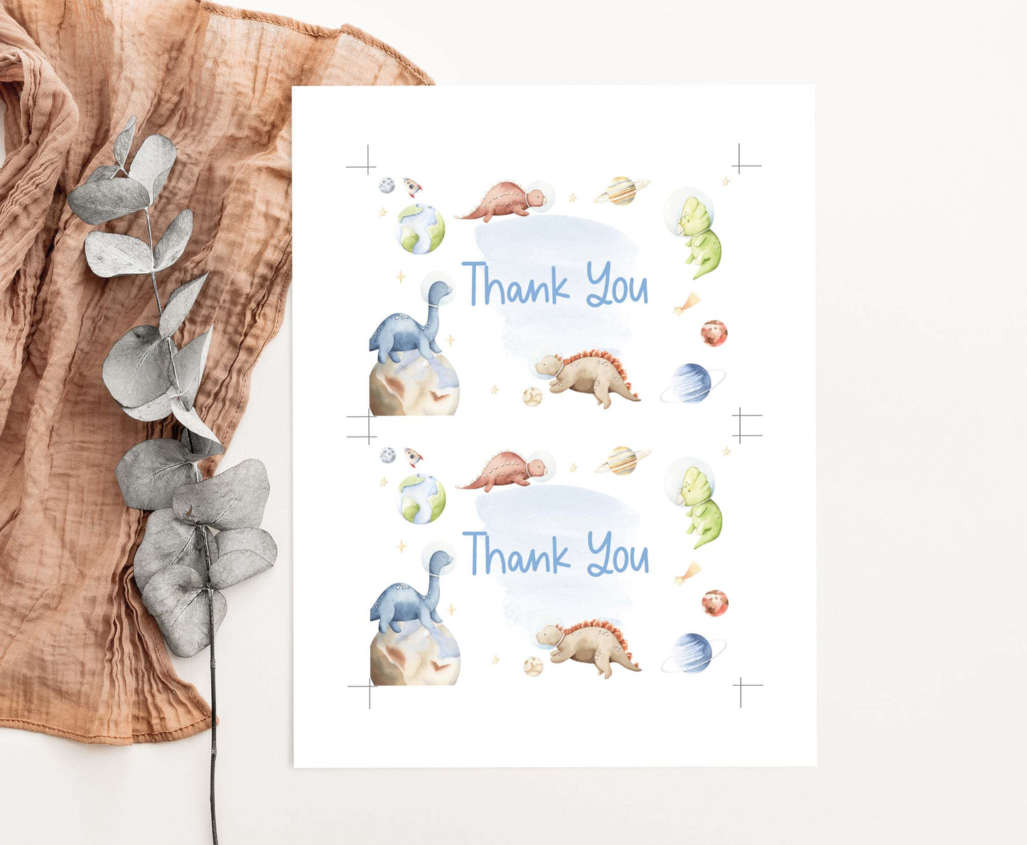 Space Dinosaur Thank You Card | Dinosaur Astronaut Party Printables - 39D