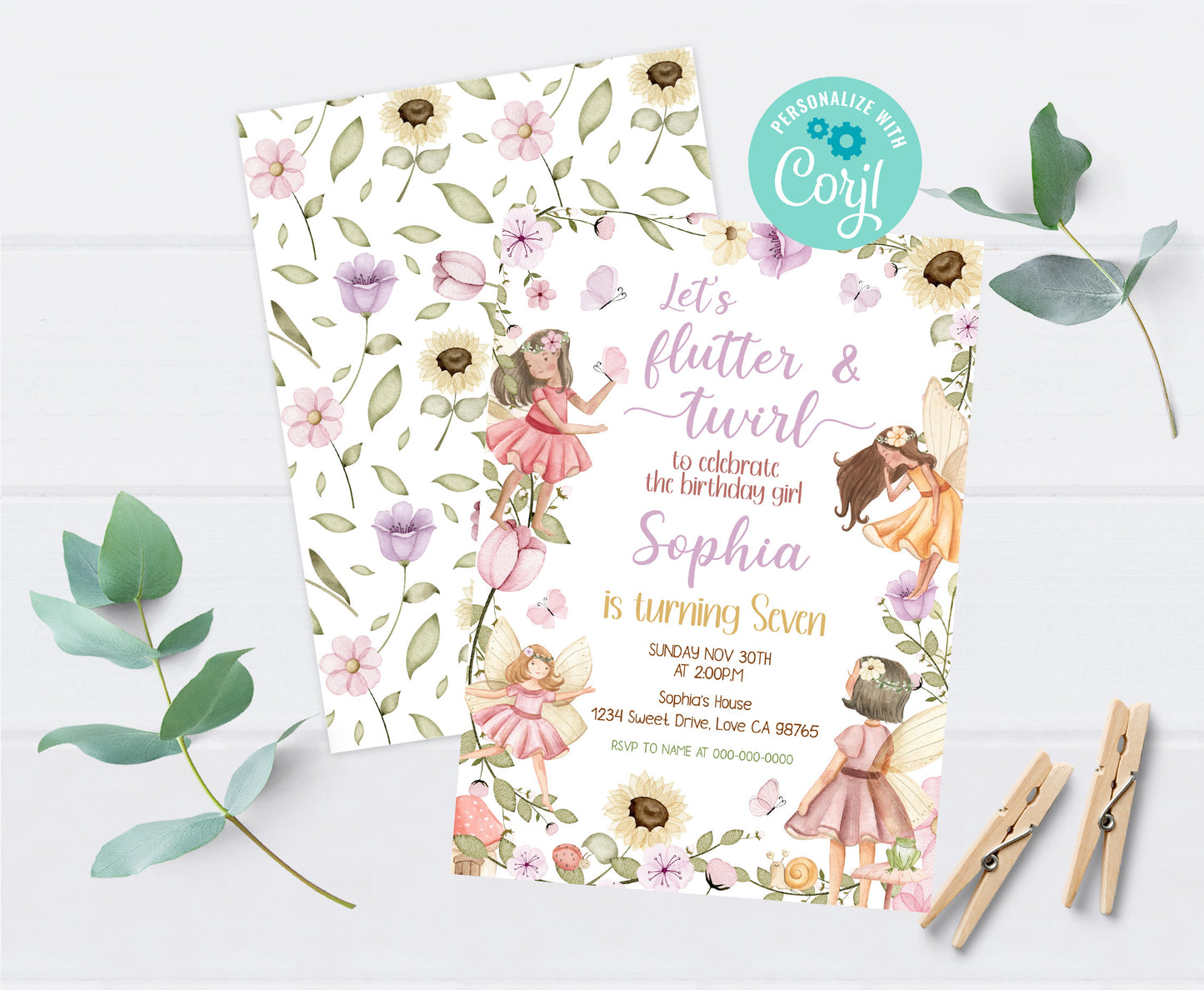 Fairy Birthday Invitation | Editable Fairy Garden Party Invite -10A