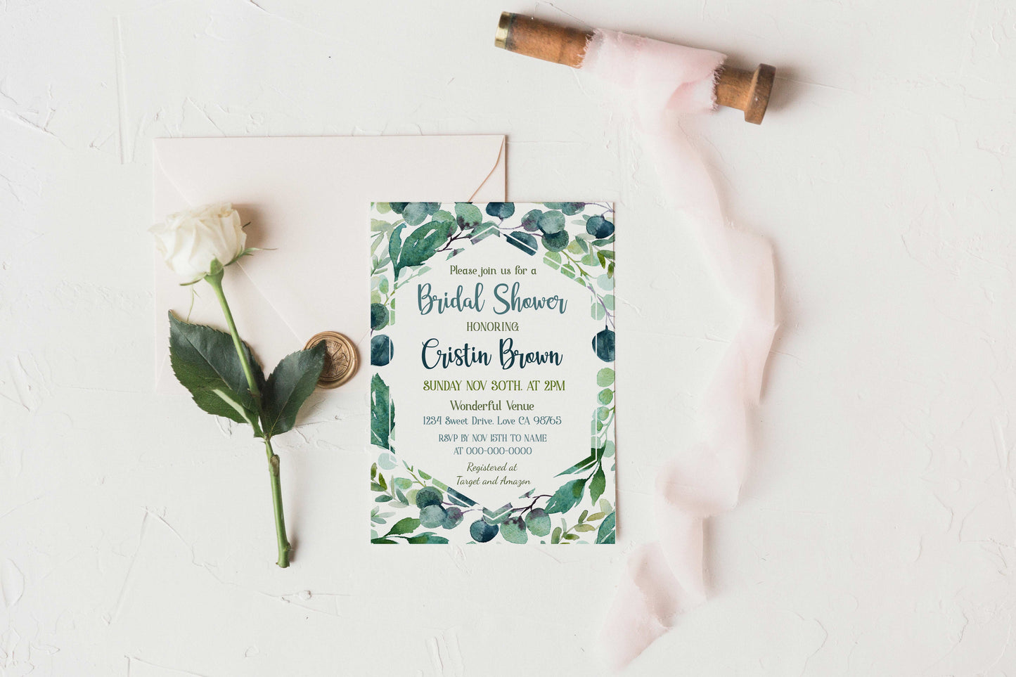 Eucalyptus Bridal Shower Invitation | Editable Greenery Bridal Shower Invite - 57A