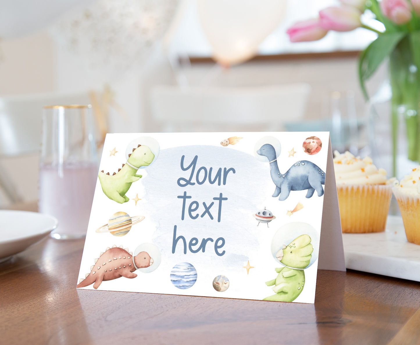 Editable Space Dinosaurs Place Cards | Dino Astronaut Party Decorations - 39D