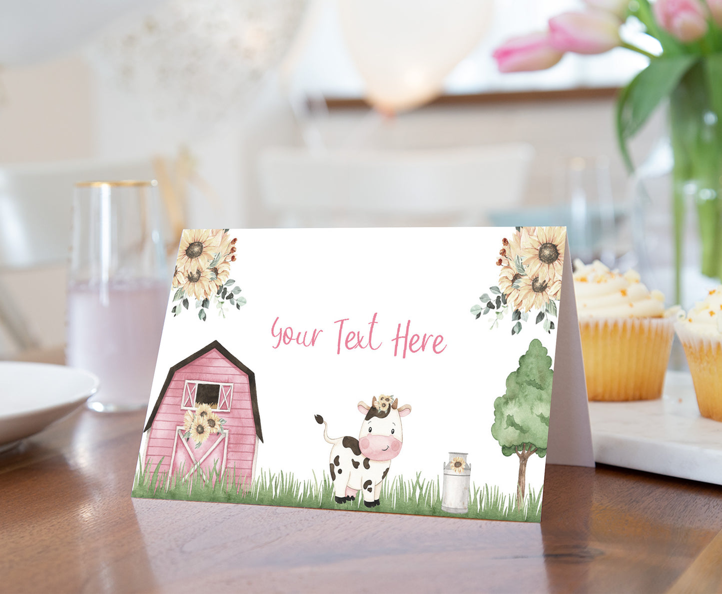 Sunflower cow Place Cards | Barnyard Bash Table Decorations - 11g