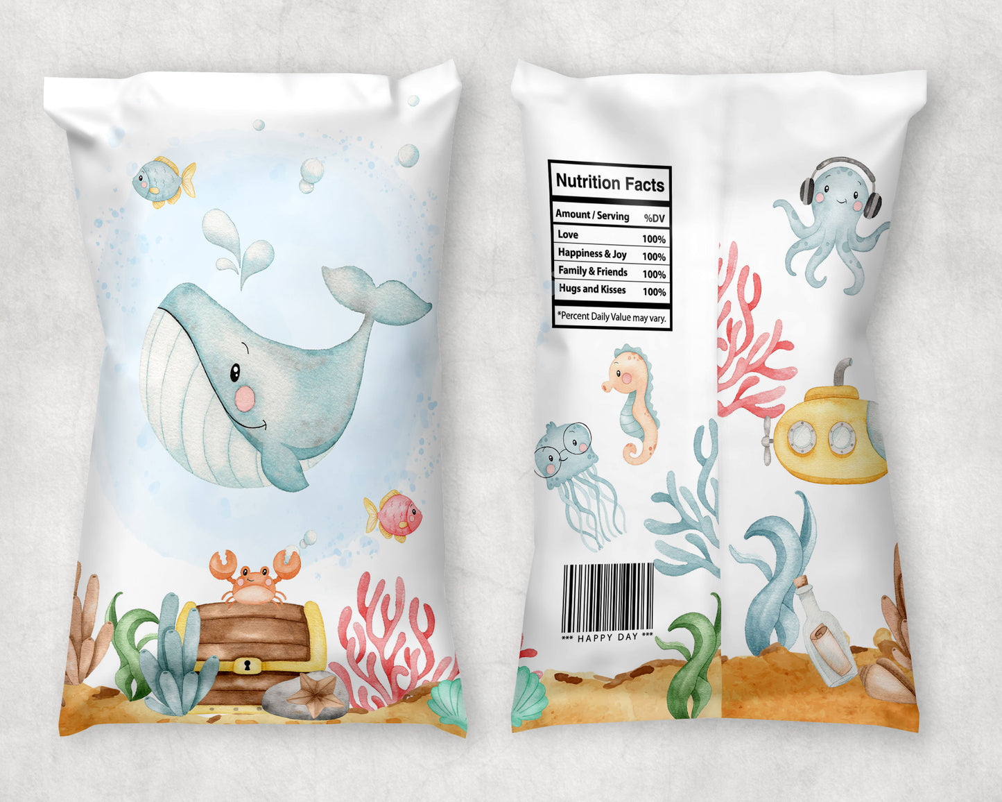 Whale Chip Bag Wrapper Printable | Under The Sea Themed Party Table Decorations - 44A