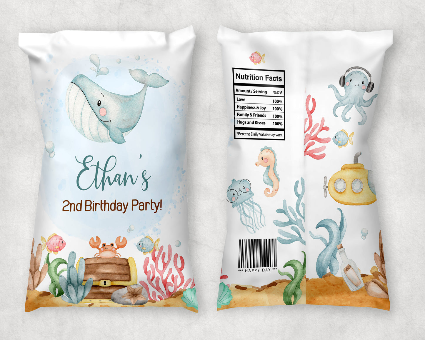 Editable Under the sea Chip Bag Wrapper | Ocean Theme Birthday Party Decorations - 44A