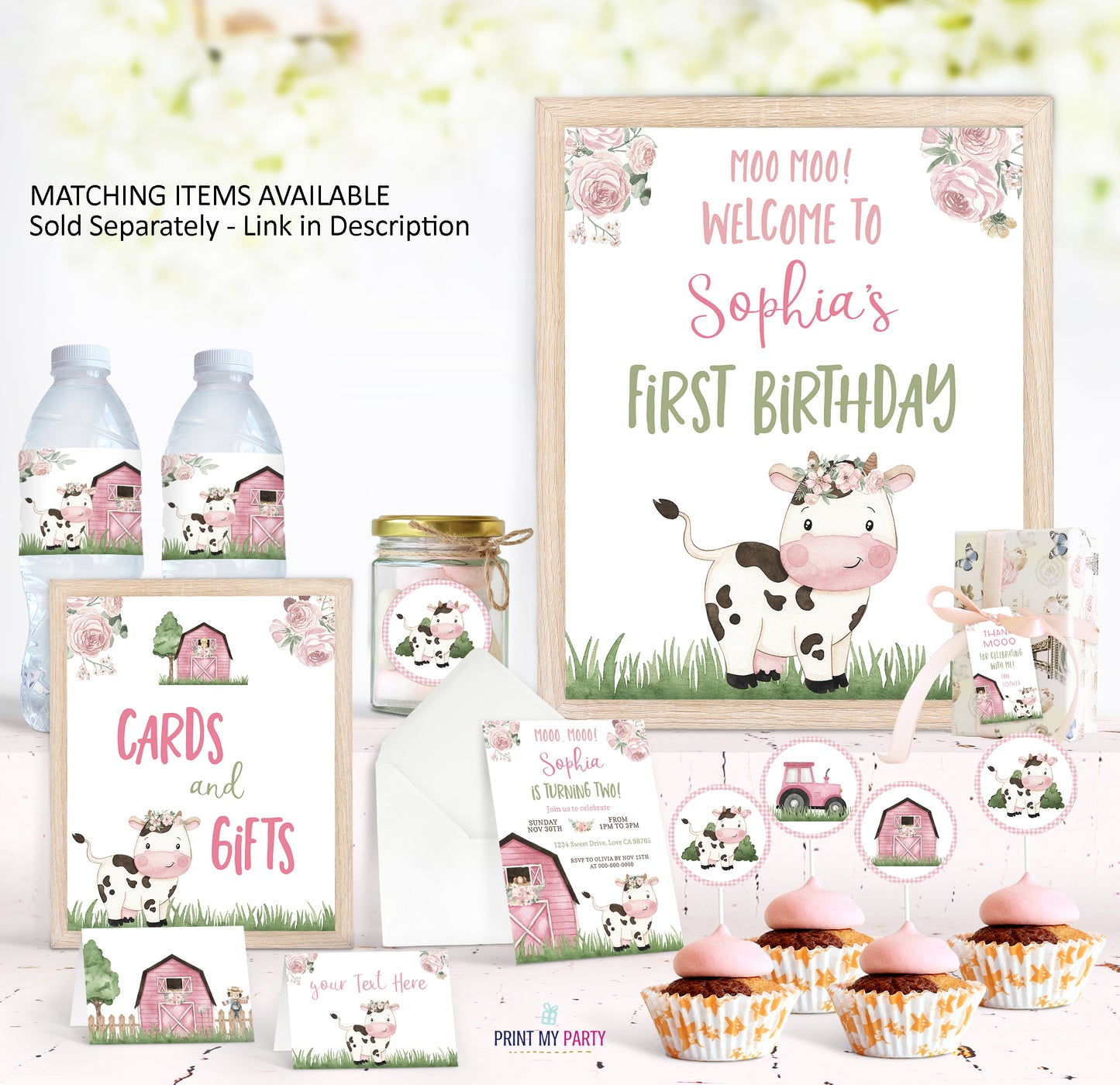 Cow Diaper Raffle Sign and Ticket Card | Girl Barnyard Baby Shower Game Printable - 11A