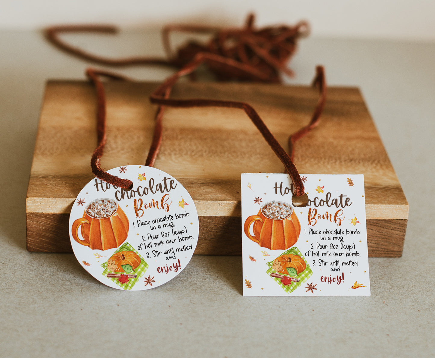 Hot Chocolate Bomb Instructions Tags, Pumpkin Gift Tags