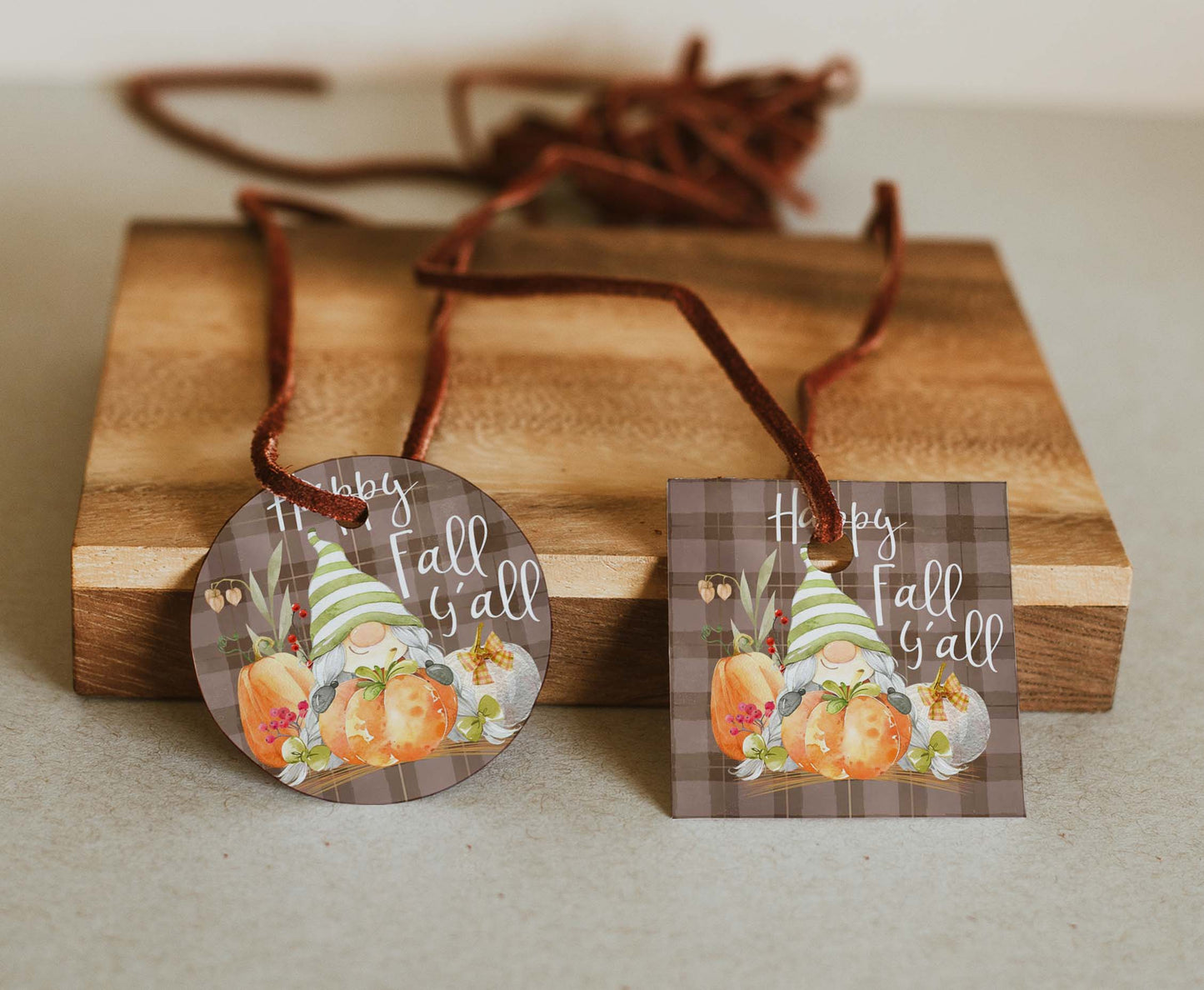 Gnome Happy Fall y´all Tags 2"x2" | Fall Gift Tags- 30