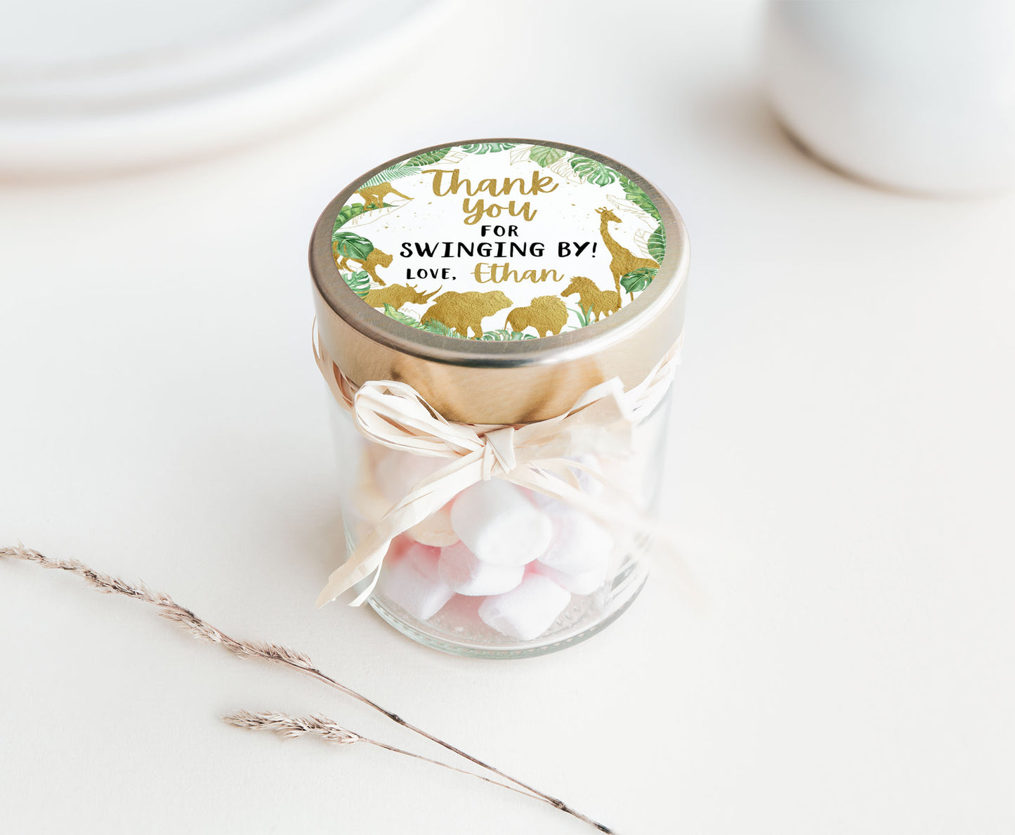 Editable Thank you for swinging by round tag 2"x2" Tag | Gold safari Gift Tag - 35K