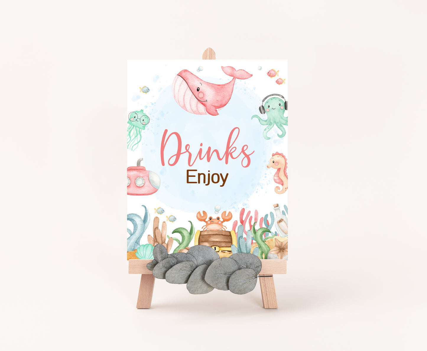 Girl Under the Sea Drinks Sign | Ocean Themed Party Table Decorations - 44A