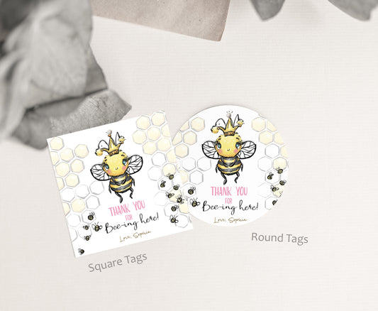 Editable Bee Thank You Tags 2"x2" | Bumble Bee Birthday Party Decorations - 61A