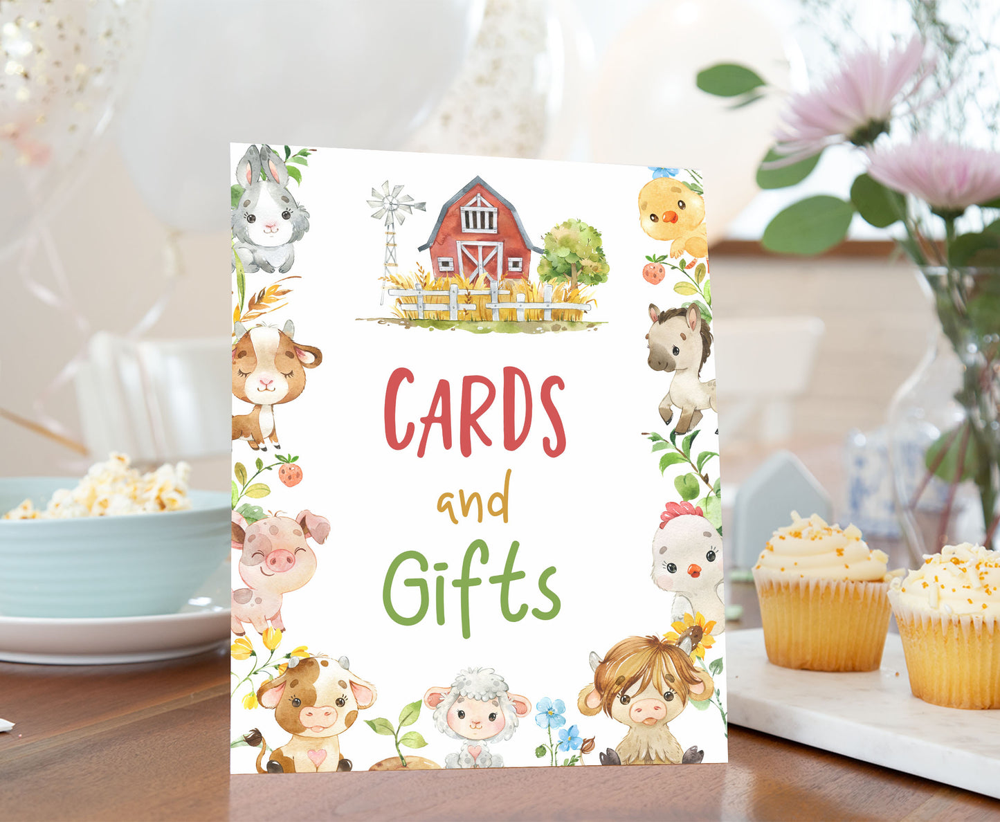 Cards and Gifts Sign Printable | Farm Party Table Decoration - 11d