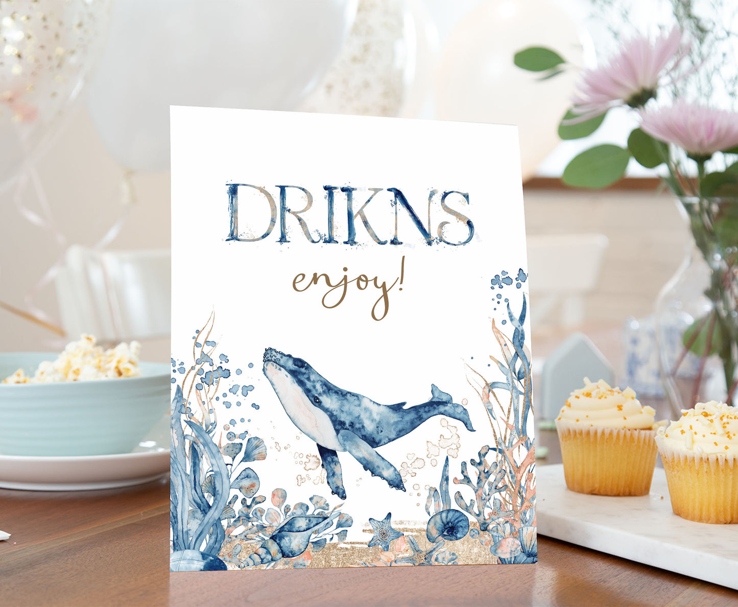 Whale Drinks Sign | Under the sea Themed Party Table Decorations - 44C