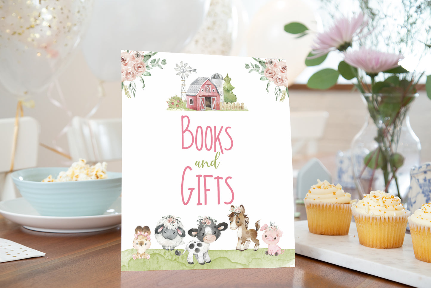 Book and Gifts Sign Printable | Floral Farm Baby Shower Decorations - 11C1