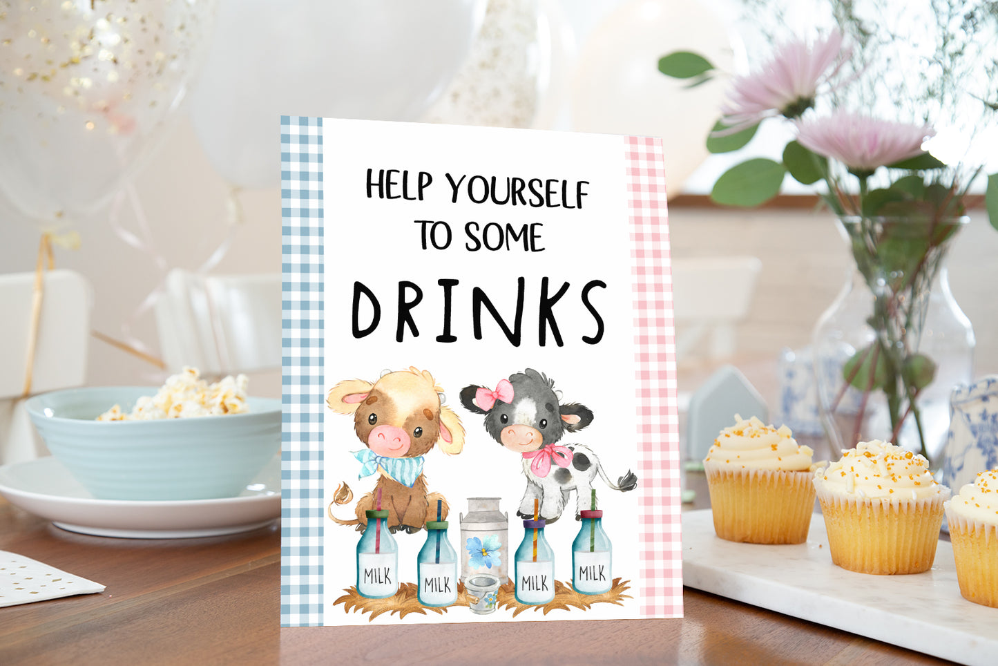 Farm Help Yourself to Some Drinks Sign | Farm theme Gender Reveal Table Decoration - 11C3