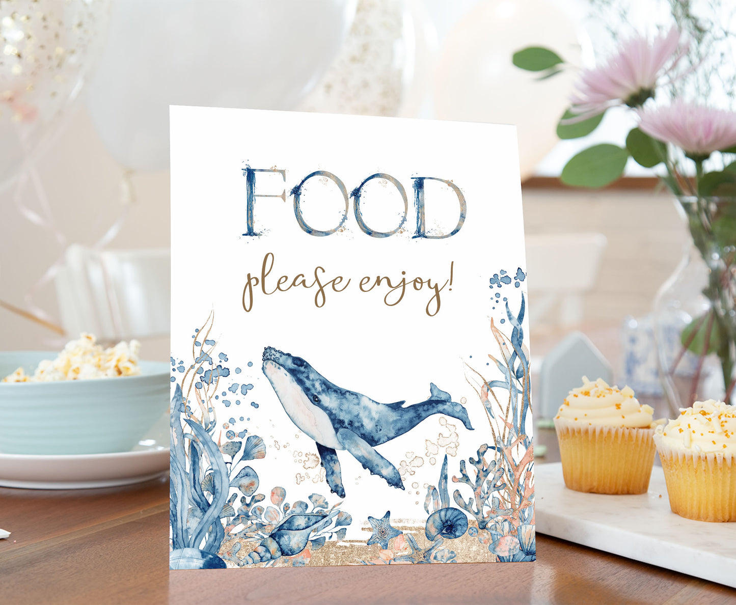 Whale Food Sign | Under the sea Themed Party Table Decorations - 44C