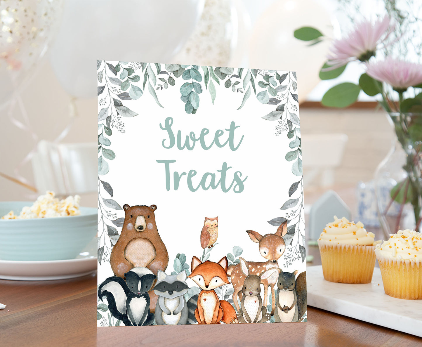 Woodland Sweet Treats Sign | Forest Themed Party Table Decorations - 47J1