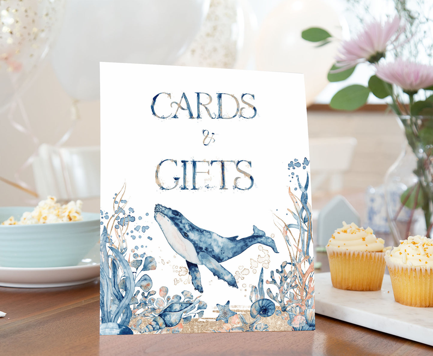 Whale Cards and gifts Sign | Under the sea Themed Party Table Decorations - 44C