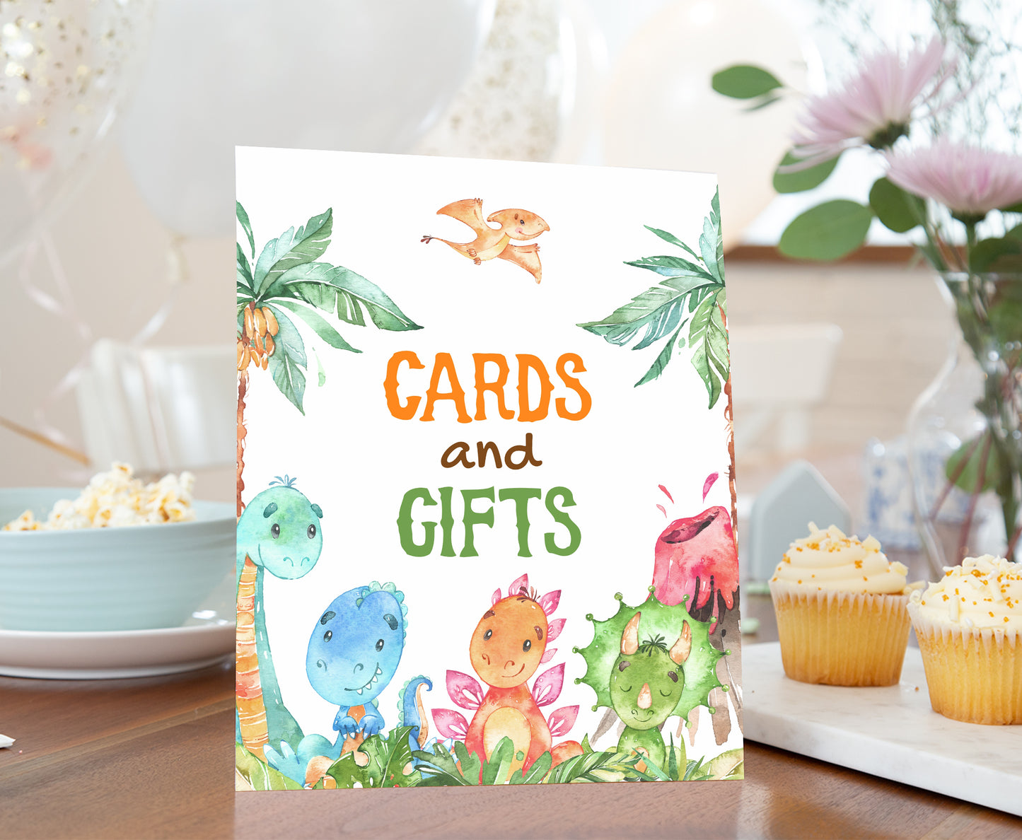 Dinosaur Cards and Gifts Sign | Dinosaur Themed Party Table Decorations - 08A
