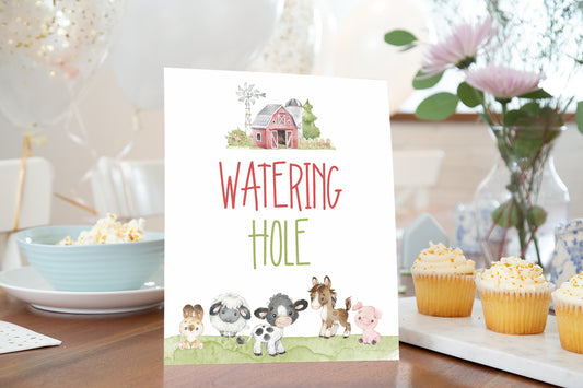 Watering Hole Sign Printable | Farm Party Table Decoration - 11C1