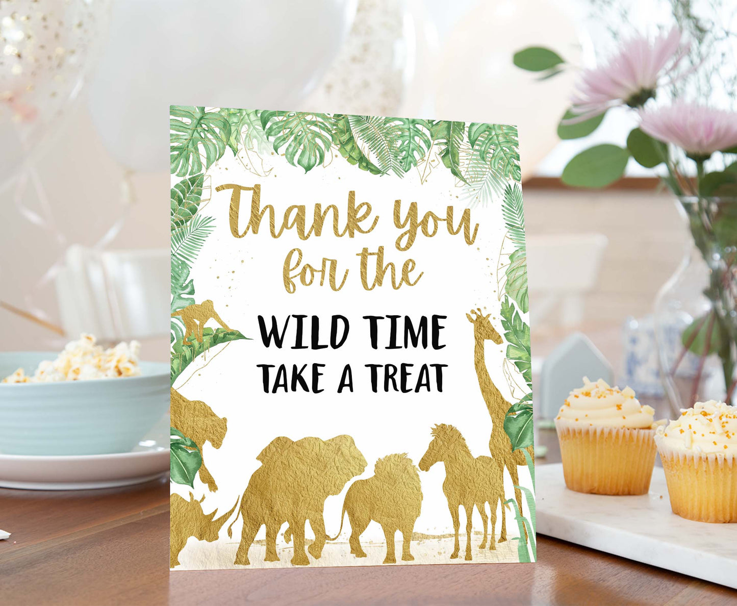 Safari Thank you for the wild time Sign | Jungle Themed Party Table Decorations - 35K