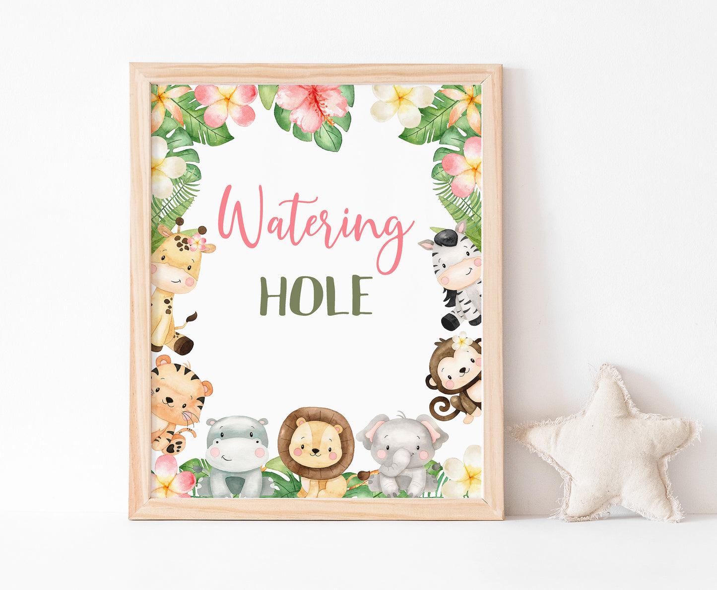 Safari Watering Hole Sign | Girl Jungle Animals Party Table Decorations - 35E