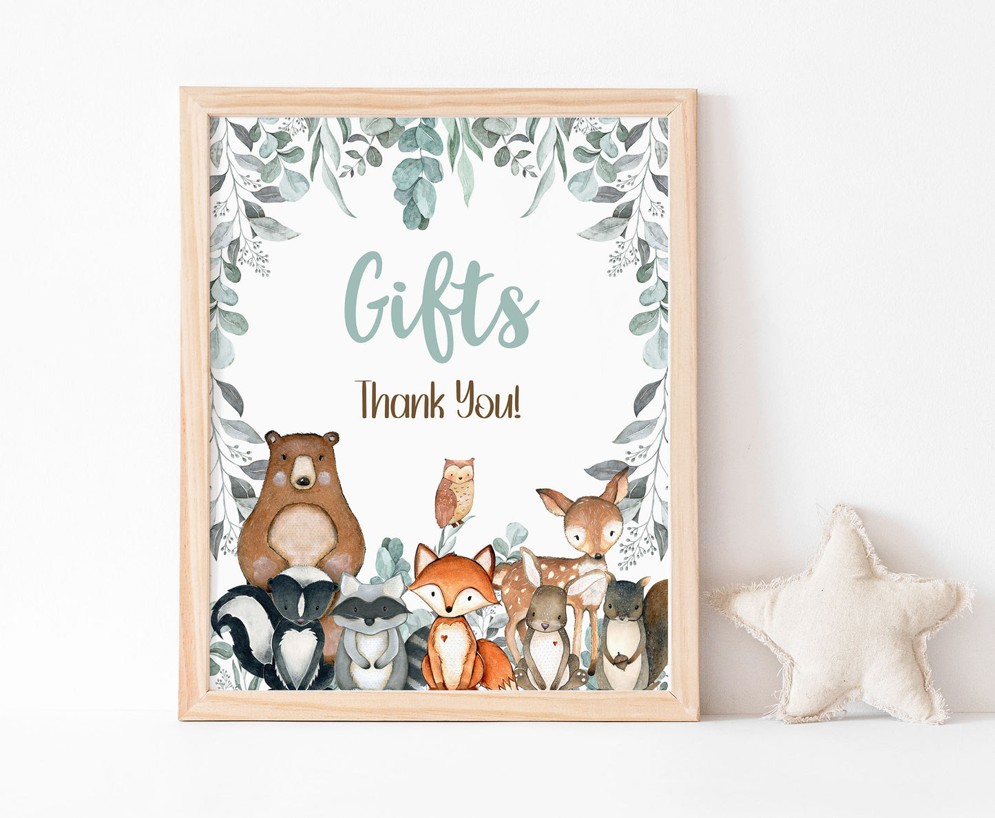 Woodland Gifts Sign | Forest Themed Party Table Decorations - 47J1