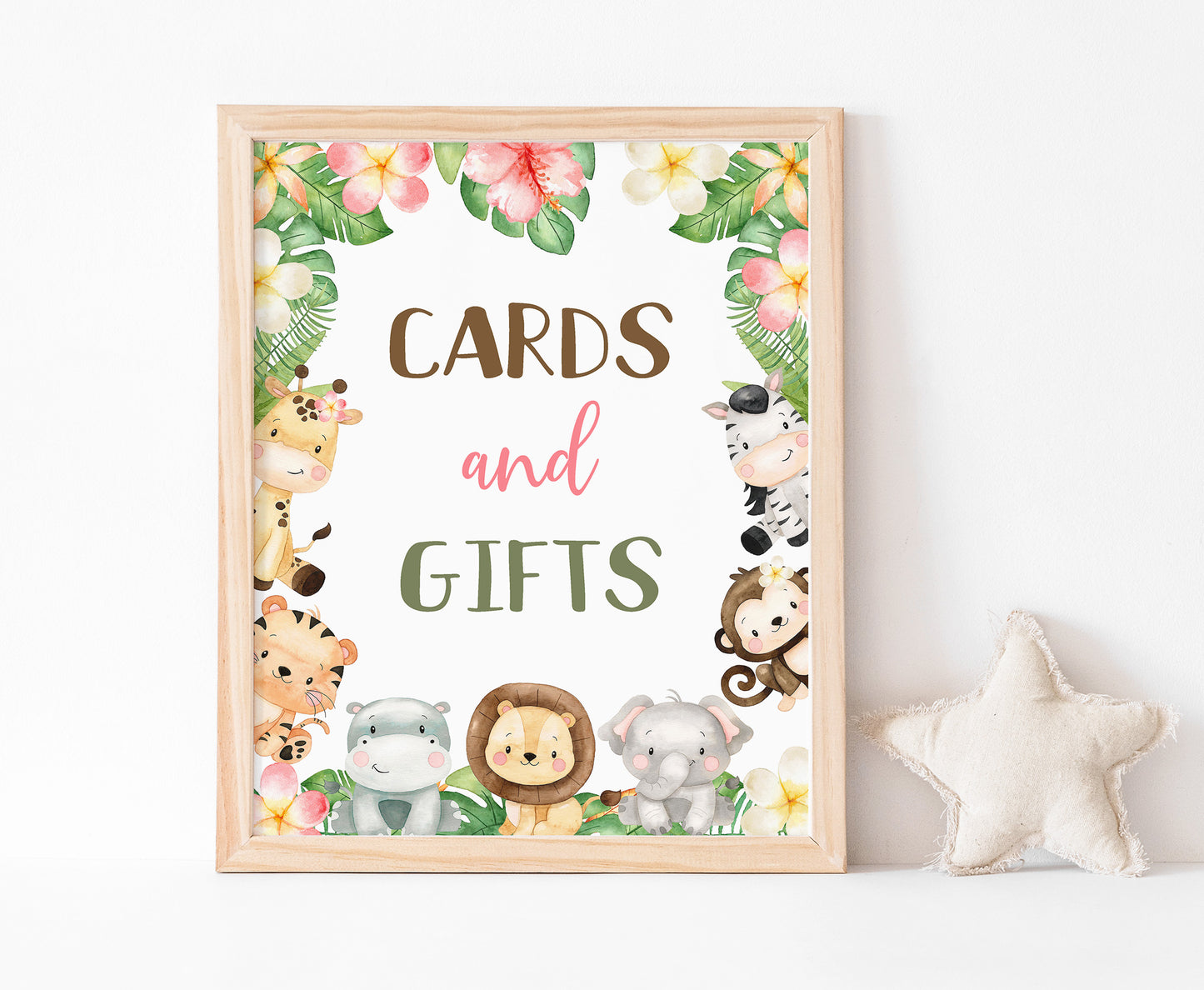 Safari Cards and Gifts Sign | Girl Jungle Animals Party Table Decorations - 35E