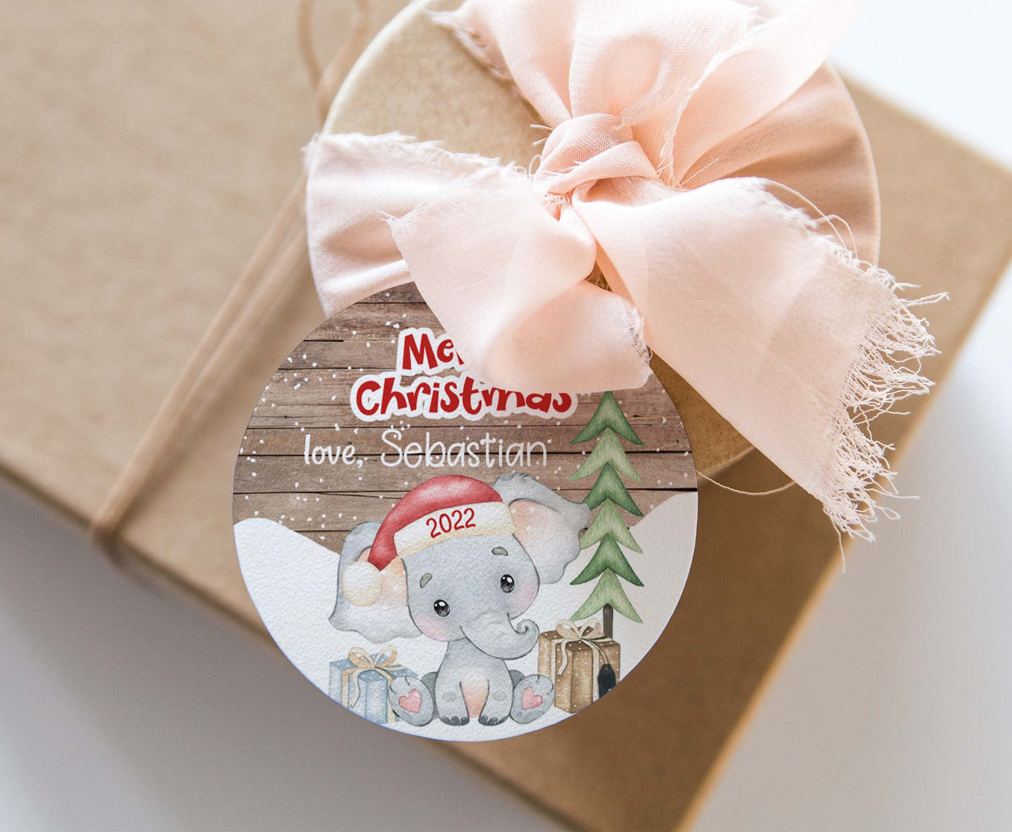 Merry Christmas  2"x2" Tag round and square | Editable Elephant Christmas Gift Tag - 112