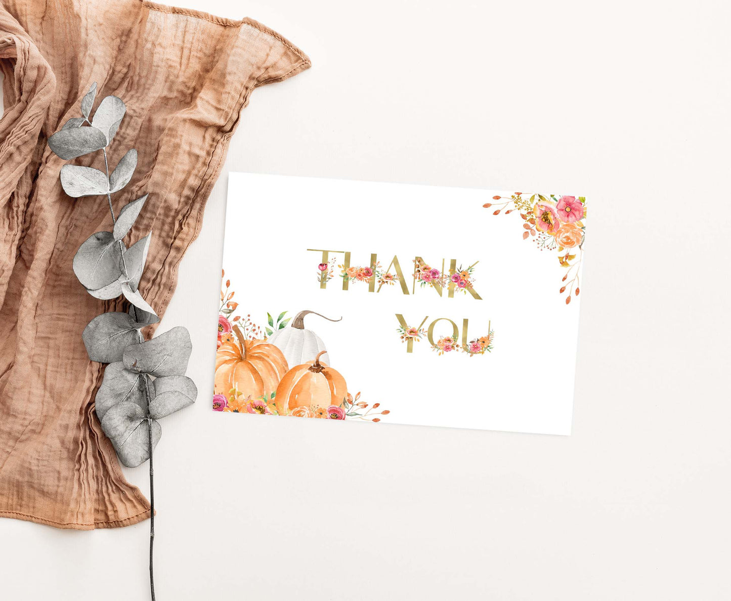 Floral Pumpkin Thank You Card |  Fall Thank you note- 30