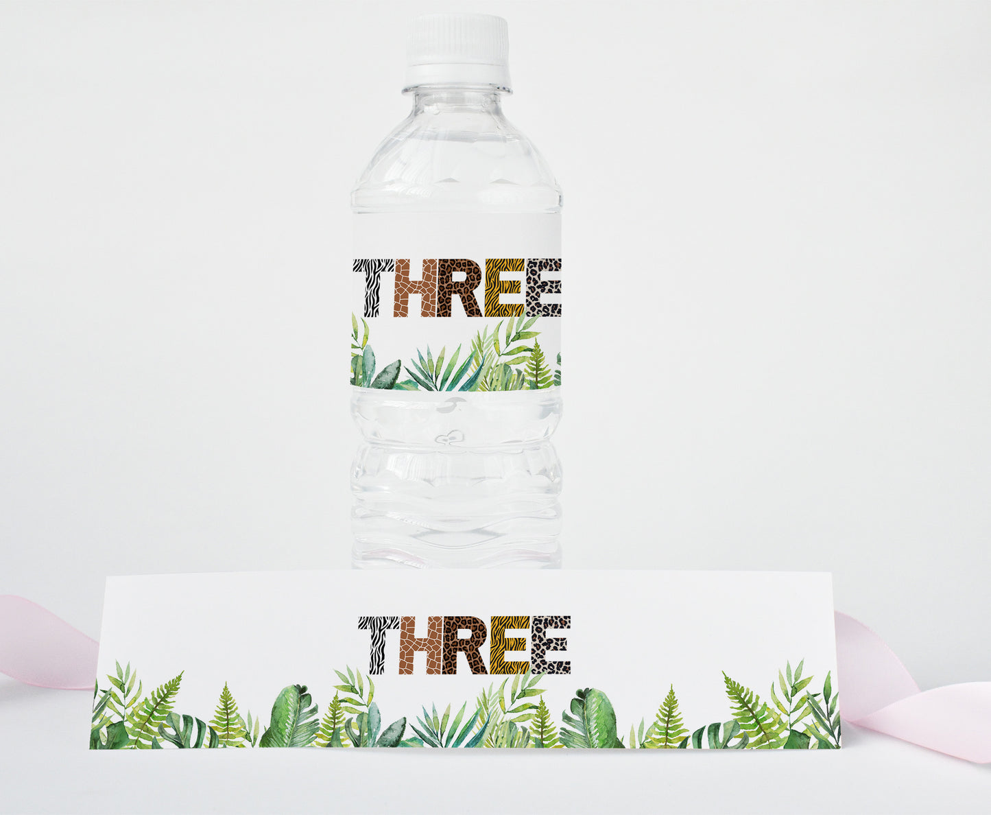 Three Safari Water Bottle Labels Animal Print | Jungle 3rd Birthday Party Decorations - 35H