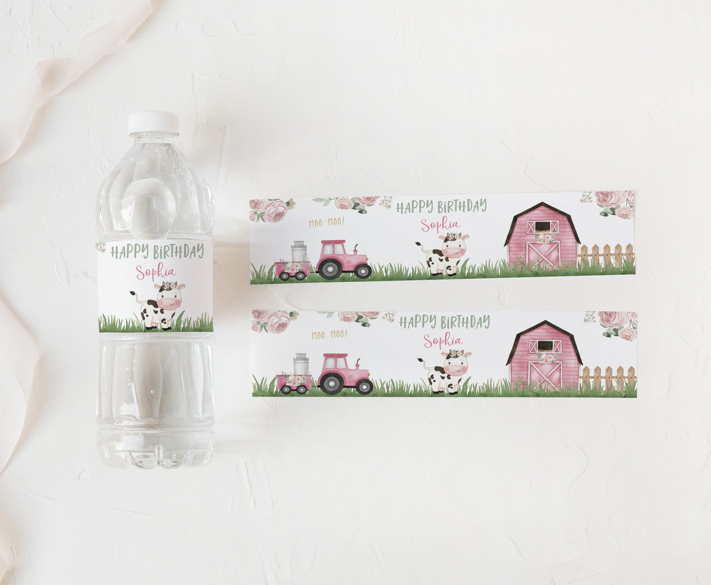 Editable Cow Water Bottle Label | Farm Girl Birthday Decorations - 11A
