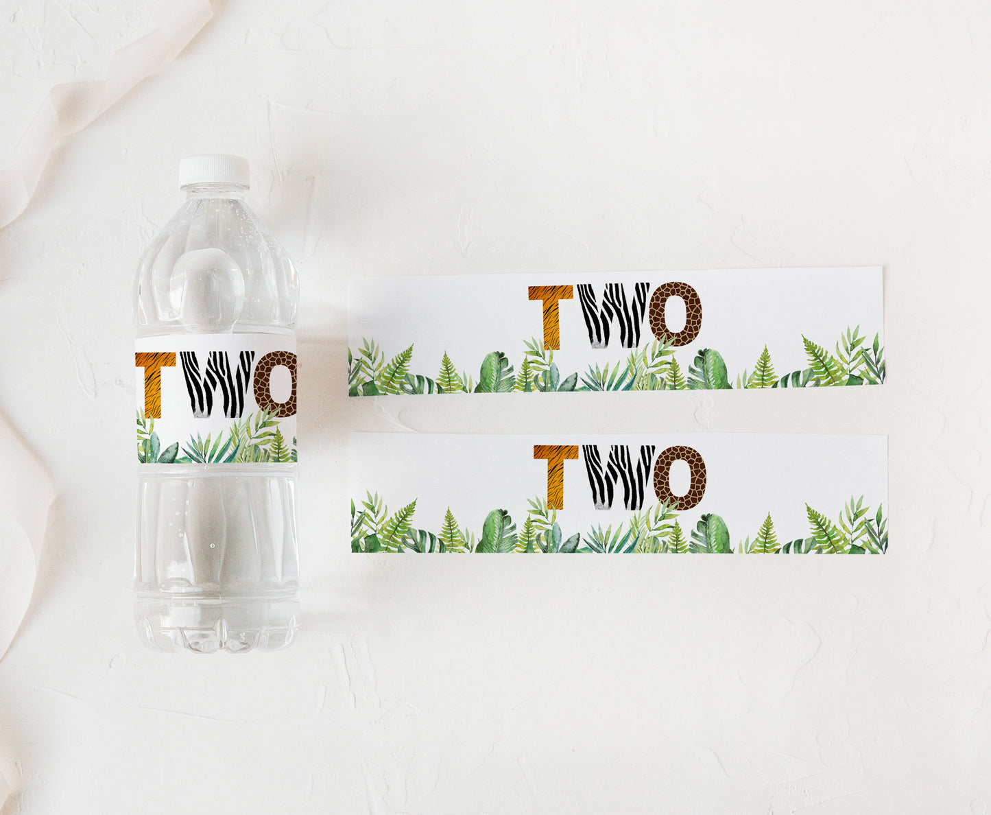 TWO Safari Water Bottle Labels Animal Print | Jungle 2nd Birthday Party Decorations - 35H