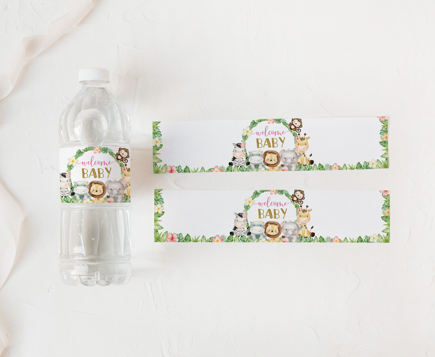 Welcome Baby Water Bottle Labels | Safari Girl Baby Shower Decorations - 35E