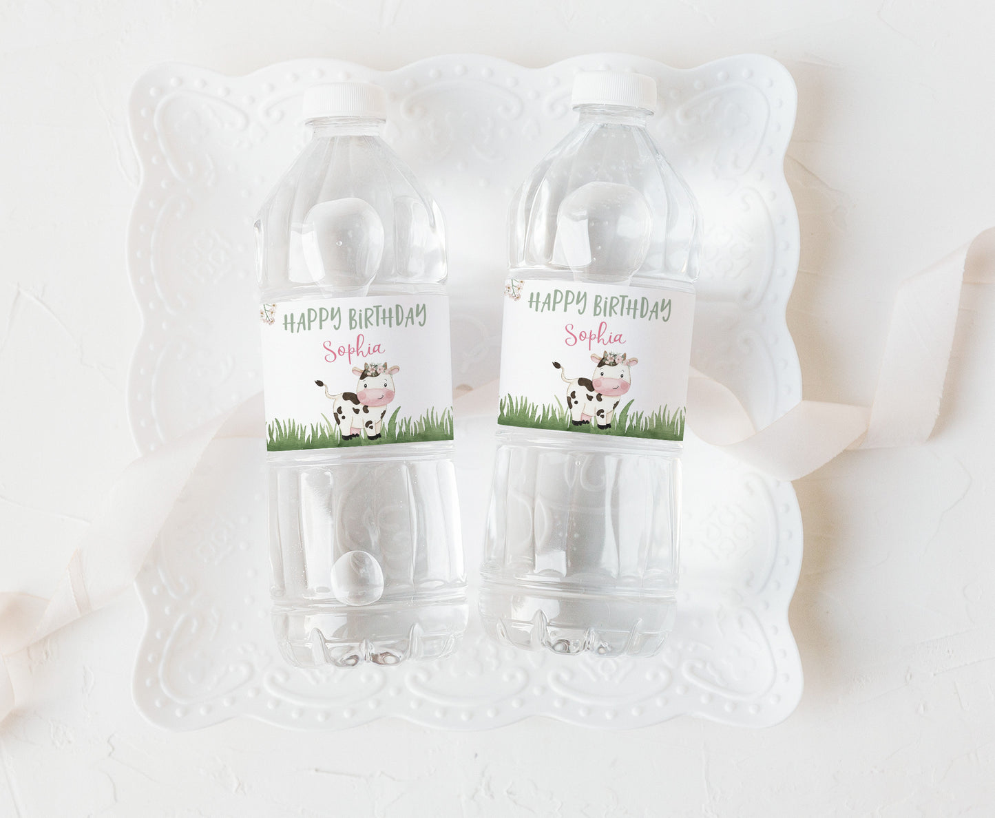 Editable Cow Water Bottle Label | Farm Girl Birthday Decorations - 11A
