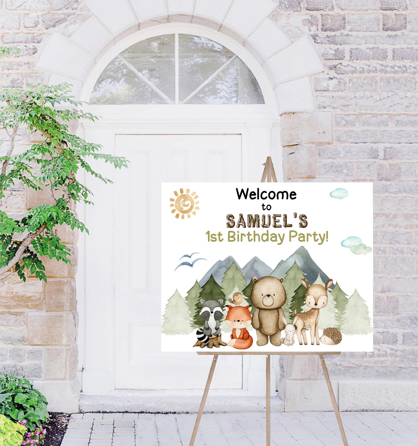 EDITABLE Woodland Welcome Sign | Forest Animals 1st Birthday Party Sign - 47I