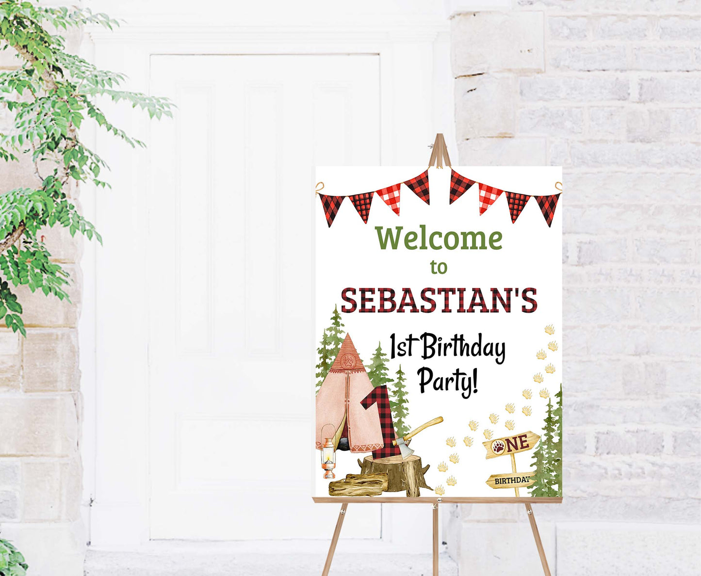 Editable Lumberjack Welcome Sign | Lumberjack First birthday party decorations - 19A