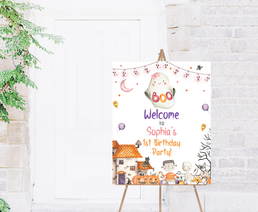 Editable Girl Ghost Welcome Sign | Halloween Party Decotation - 115L
