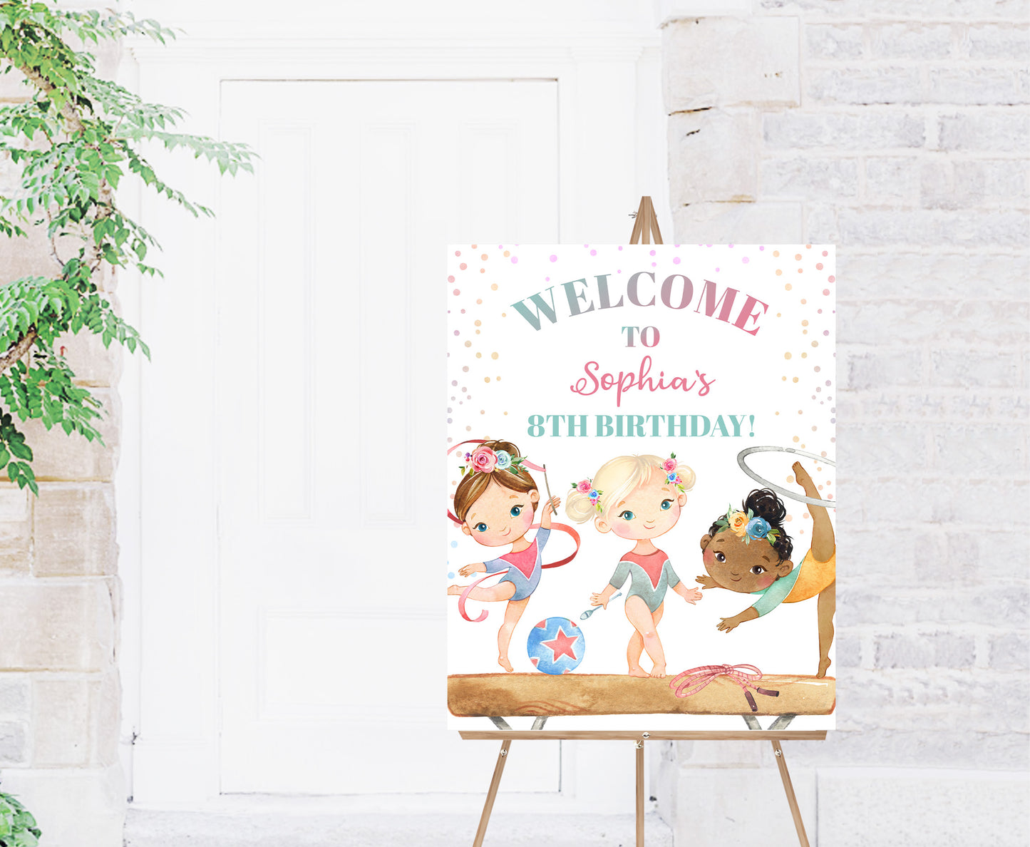 Editable Floral Gymnastic Welcome Sign | Gymnastic birthday  party decorations - 99A