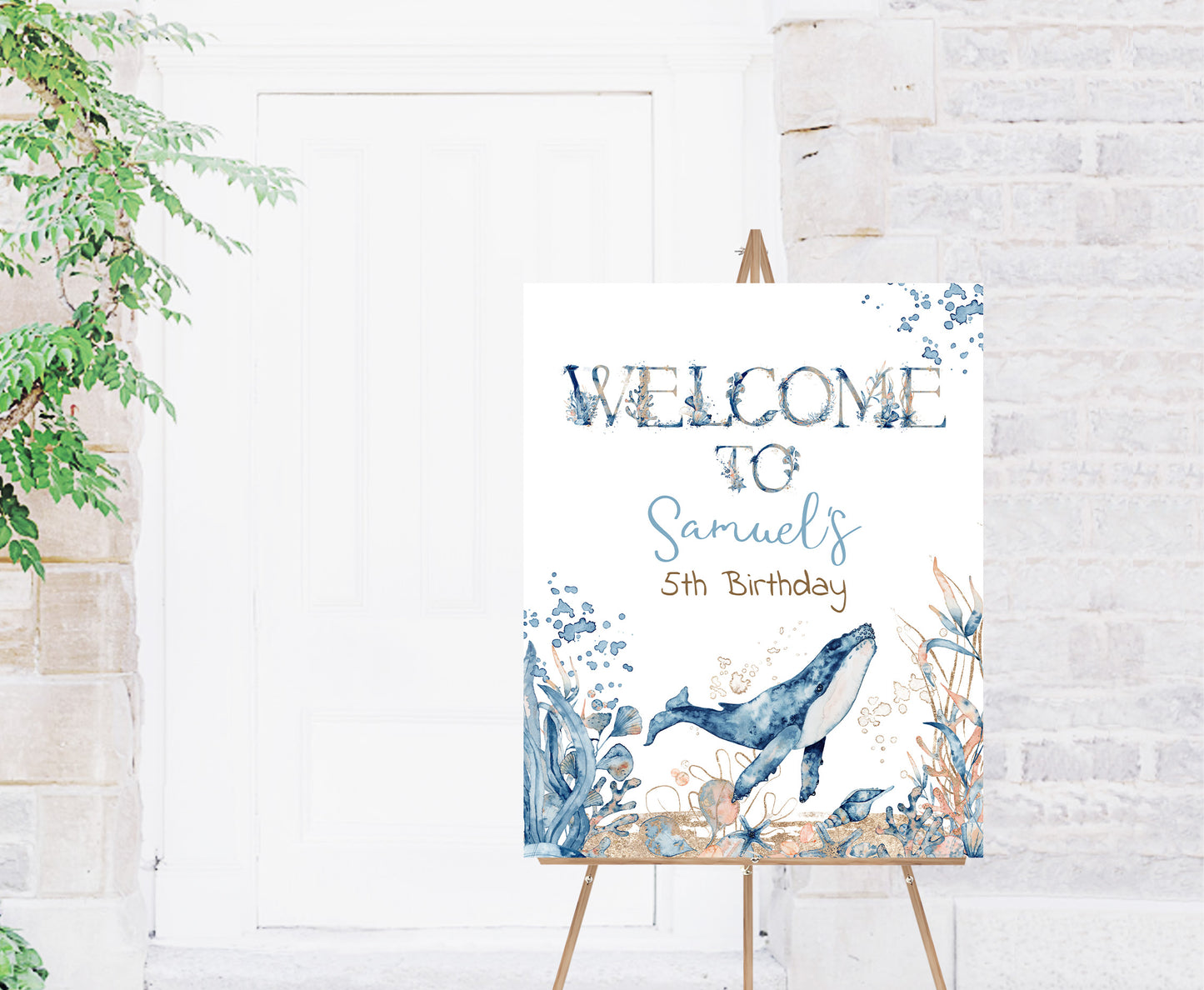 Editable Whale Welcome Sign | Under the sea birthday  party decorations - 44C