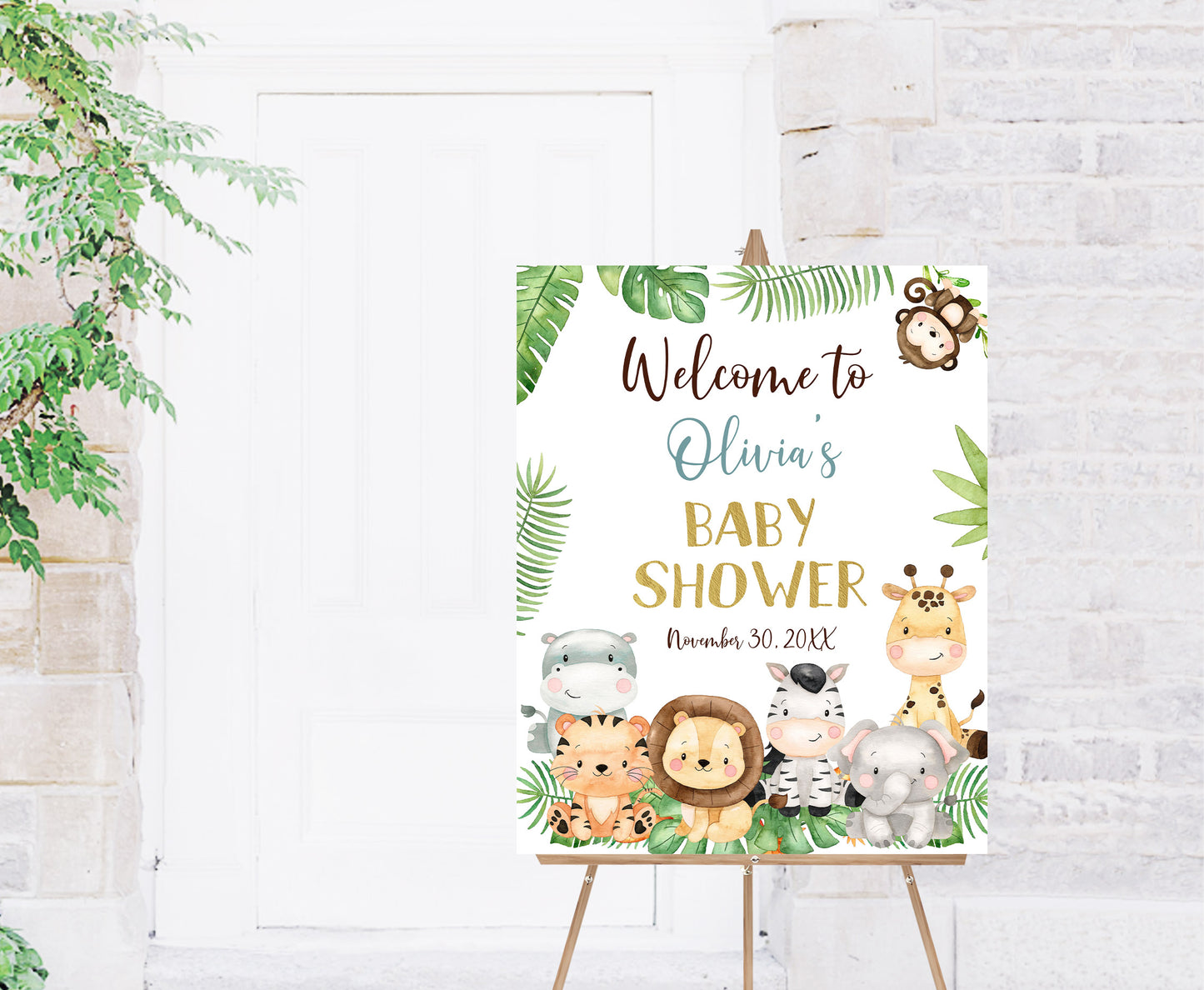 Safari Baby Shower Welcome Sign | Jungle Theme Baby Shower Decorations -35E