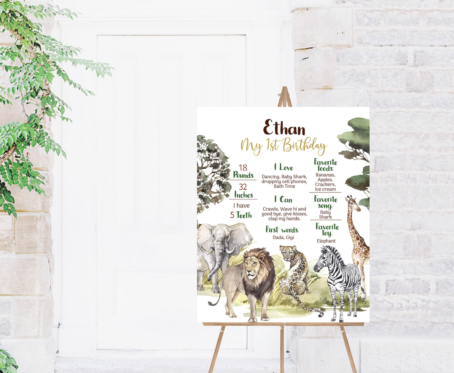 Editable Safari Milestone Poster | Safari 1st Birthday Decorations - 35I