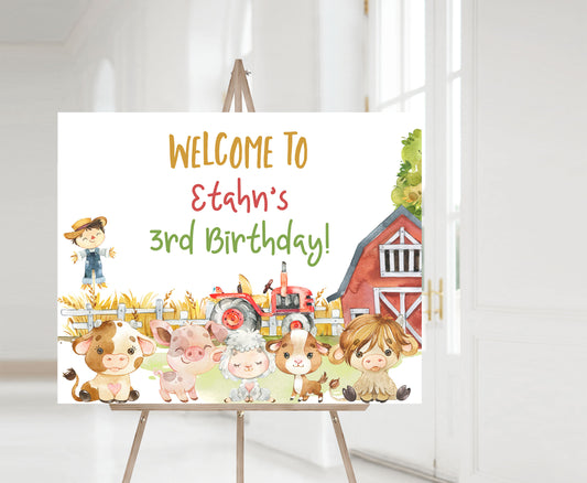 Farm Animals Birthday Welcome Sign | Editable Barnyard Party Printable - 11D